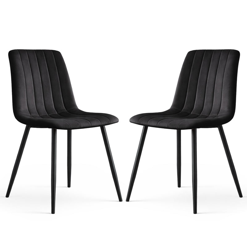 2x Polsterstuhl LIVO Samt Gesteppt Schwarz Schwarze Beine