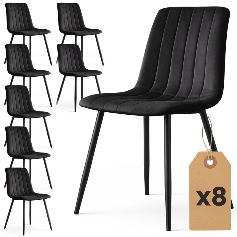 8x Samt-Polsterstuhl gesteppt Schwarz LIVO Schwarze Beine