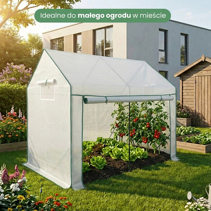 Gartenfoliengewächshaus Haus 1 Tür 2 Fenster Weiß 200x140x200 cm