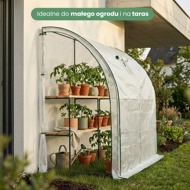 Gartenfoliengewächshaus Anlehn-Gewächshaus 1 Tür 1 Fenster Weiß 100x200x210 cm