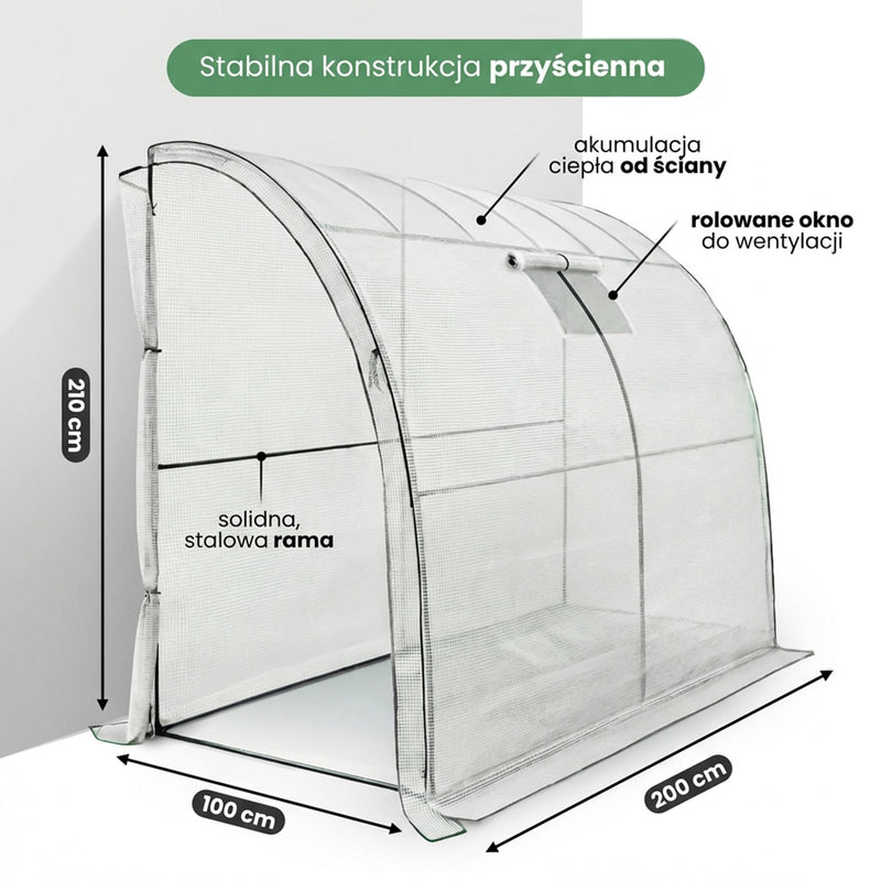 Gartenfoliengewächshaus Anlehn-Gewächshaus 1 Tür 1 Fenster Weiß 100x200x210 cm