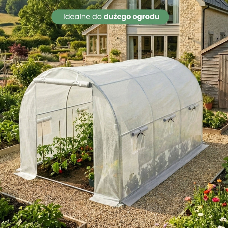 Gartengewächshaus Folientunnel 1 Tür 6 Fenster Weiß 200x300x200 cm