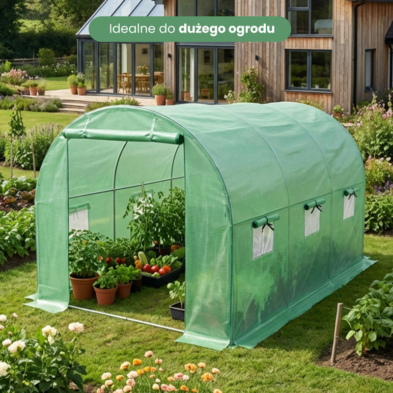 Folien-Gartengewächshaus Tunnel 1 Tür 6 Fenster Grün 200x300x200 cm