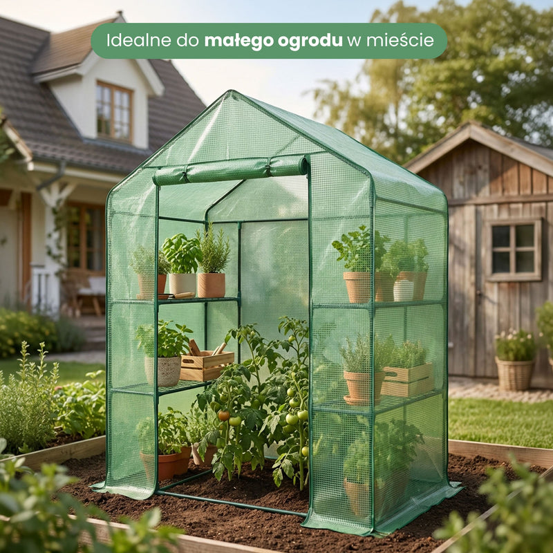 Mini Gewächshaus Folientunnel Gartenhaus mit Regalen 1 Tür Grün 143x73x195 cm