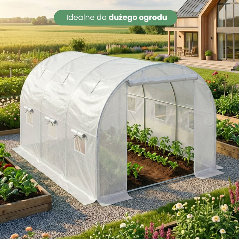 Gartenfolientunnel Gewächshaus mit Rollwänden 1 Tür 6 Fenster Weiß 200x300x200 cm