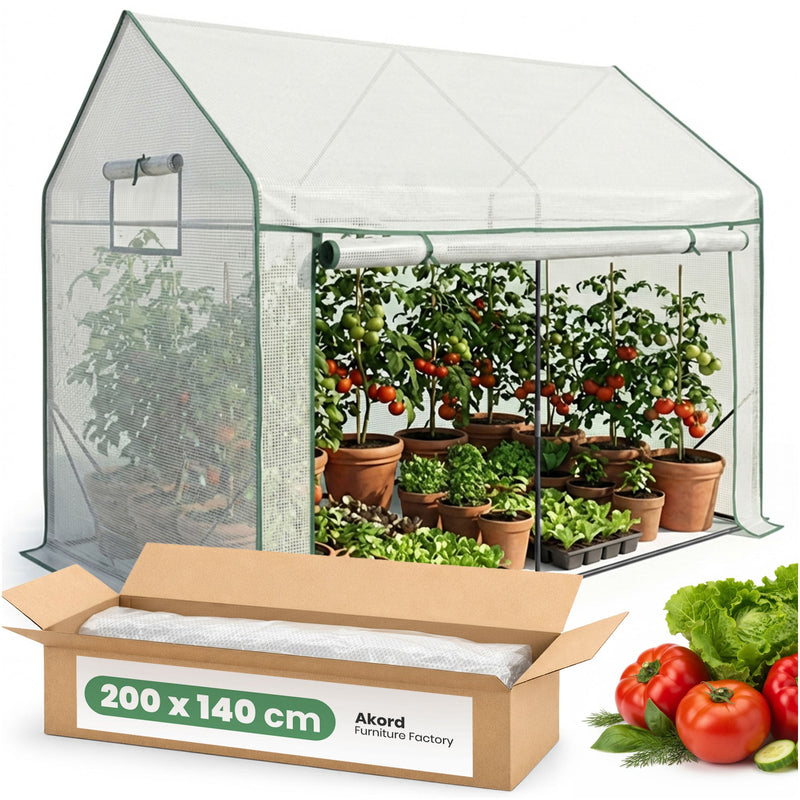 Gartenfoliengewächshaus Haus 1 Tür 2 Fenster Weiß 200x140x200 cm