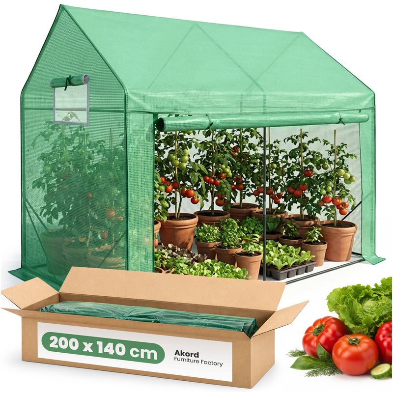 Gartenfoliengewächshaus 1 Tür 2 Fenster Grün 200x140x200 cm