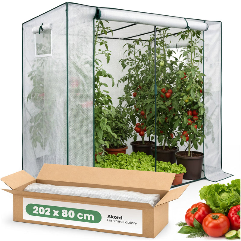 Gartengewächshaus Foliehaus 1 Tür 2 Fenster Weiß 202x80x170 cm