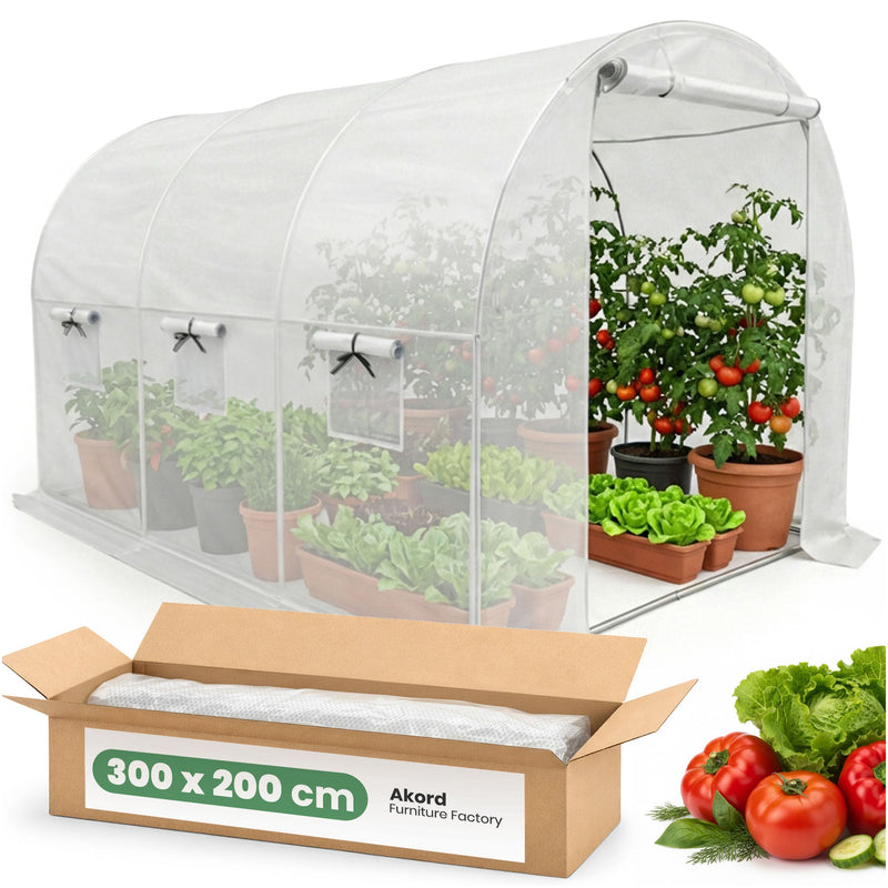 Gartengewächshaus Folientunnel 1 Tür 6 Fenster Weiß 200x300x200 cm