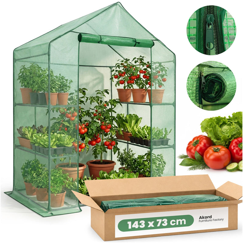 Mini Gewächshaus Folientunnel Gartenhaus mit Regalen 1 Tür Grün 143x73x195 cm