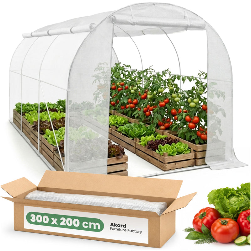 Gartenfolientunnel Gewächshaus mit Rollwänden 1 Tür 6 Fenster Weiß 200x300x200 cm