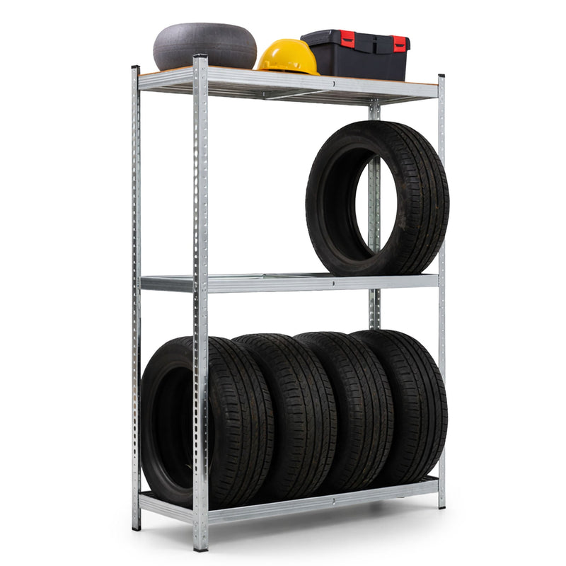 Reifenregal Metall Garage 120 cm 3 Ablagen 120x40x180 Verzinkt Silber