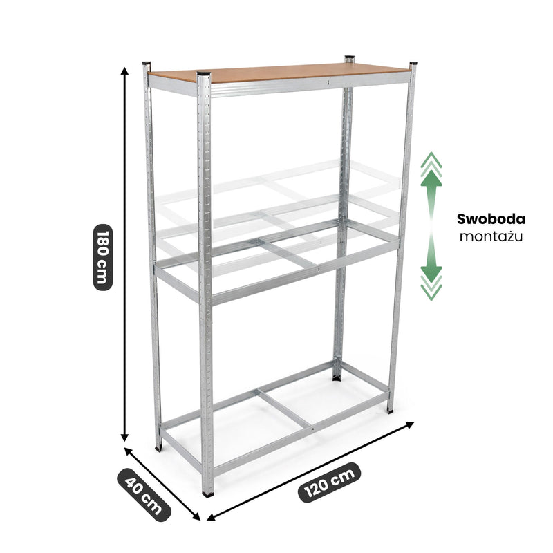 Reifenregal Metall Garage 120 cm 3 Ablagen 120x40x180 Verzinkt Silber
