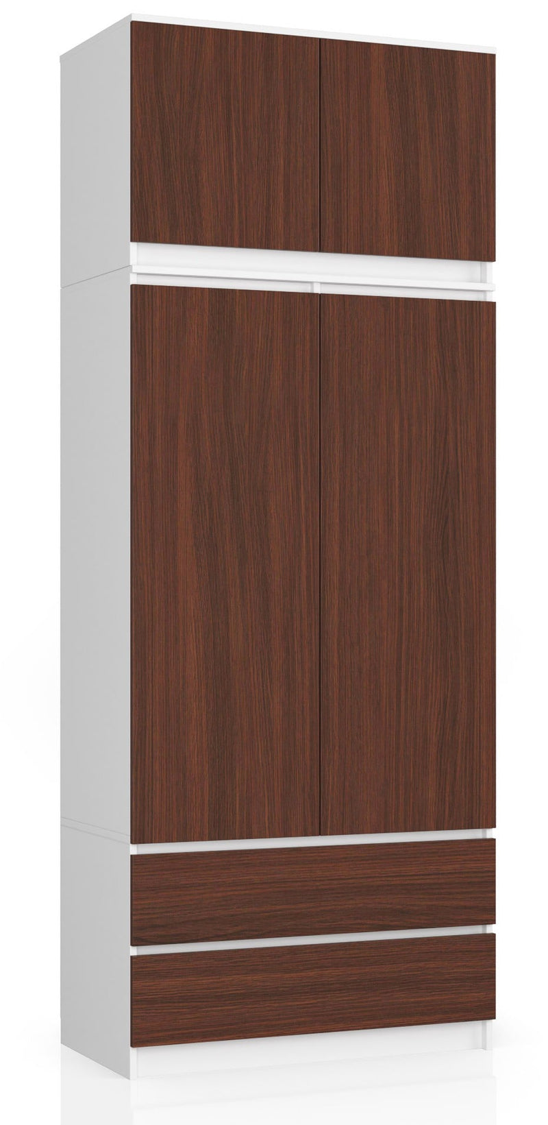 Kleiderschrank mit Erweiterung S 90 cm 2 Türen 2 Schubladen Weiß / Wenge