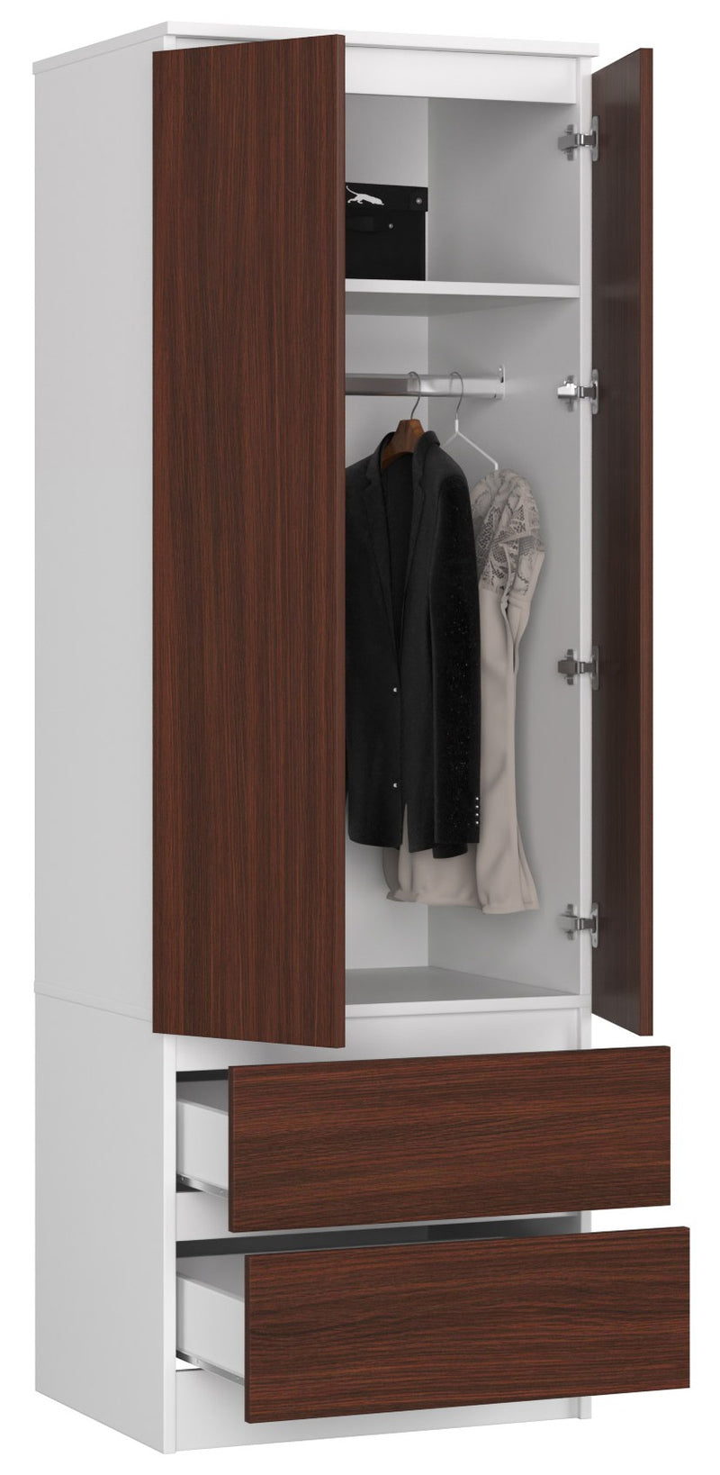 STAR-Kleiderschrank S 60 cm 2 Türen 2 Schubladen PK Weiß / Wenge