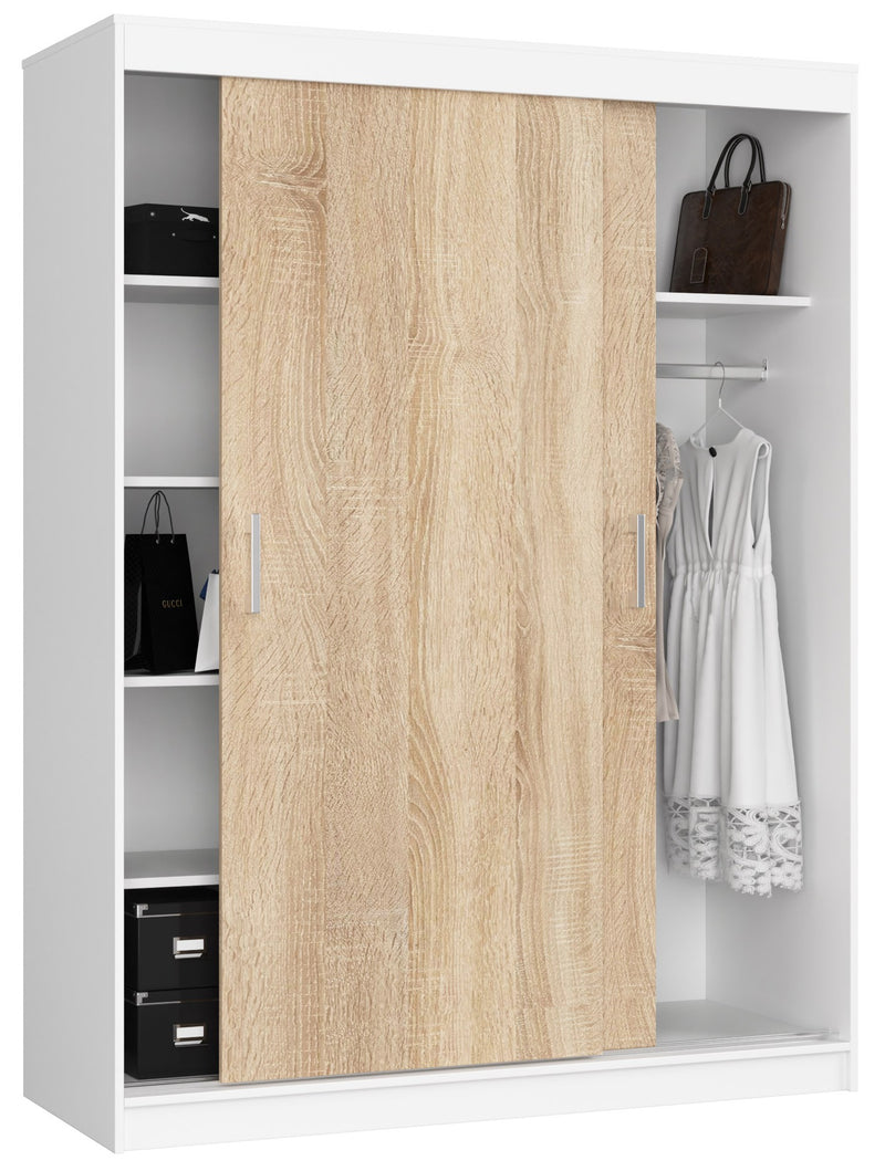 Schiebekleiderschrank 150 cm CLP Monoweiß/Sonoma