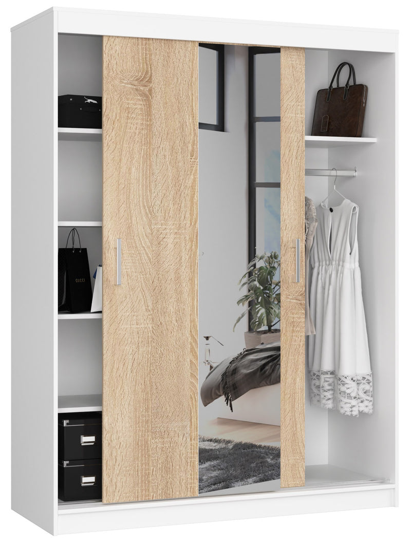Schiebekleiderschrank 150 cm CLP Weiß / Sonoma
