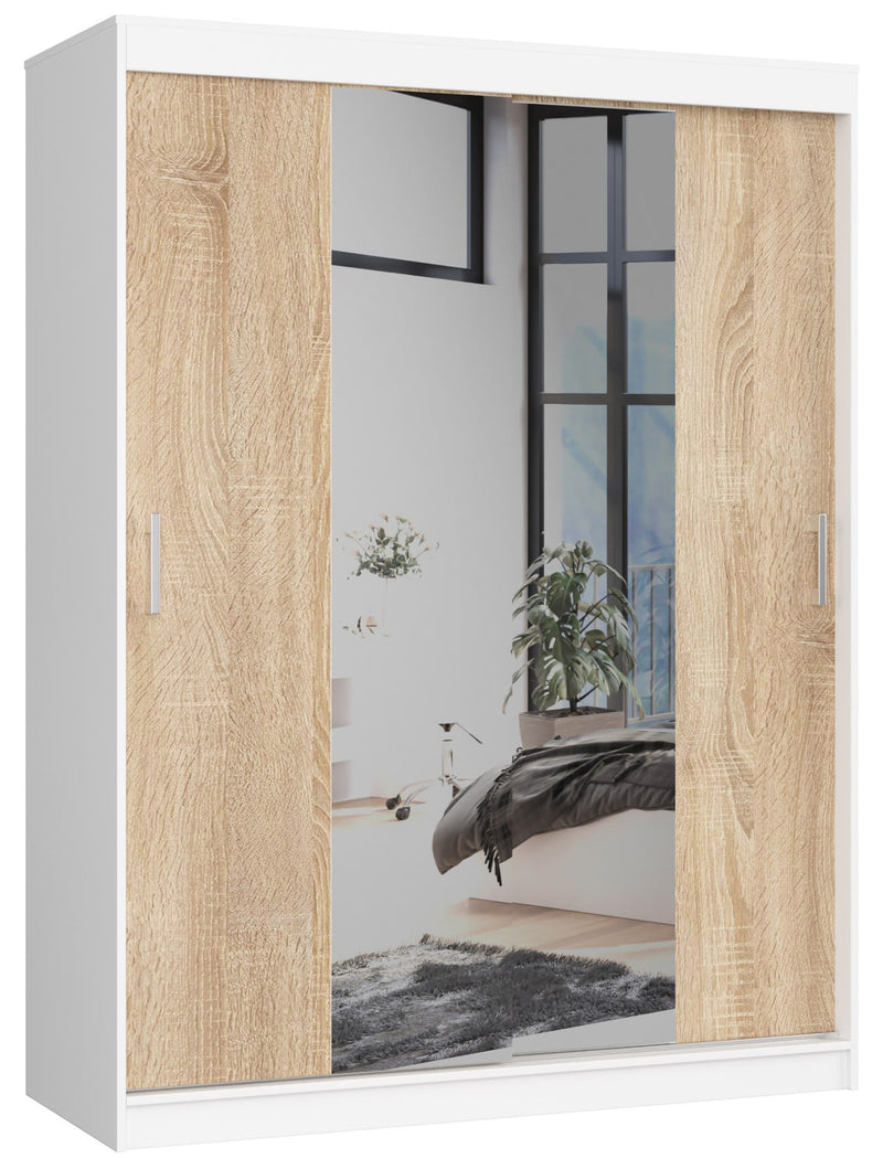 Schiebekleiderschrank 150 cm CLP Weiß / Sonoma