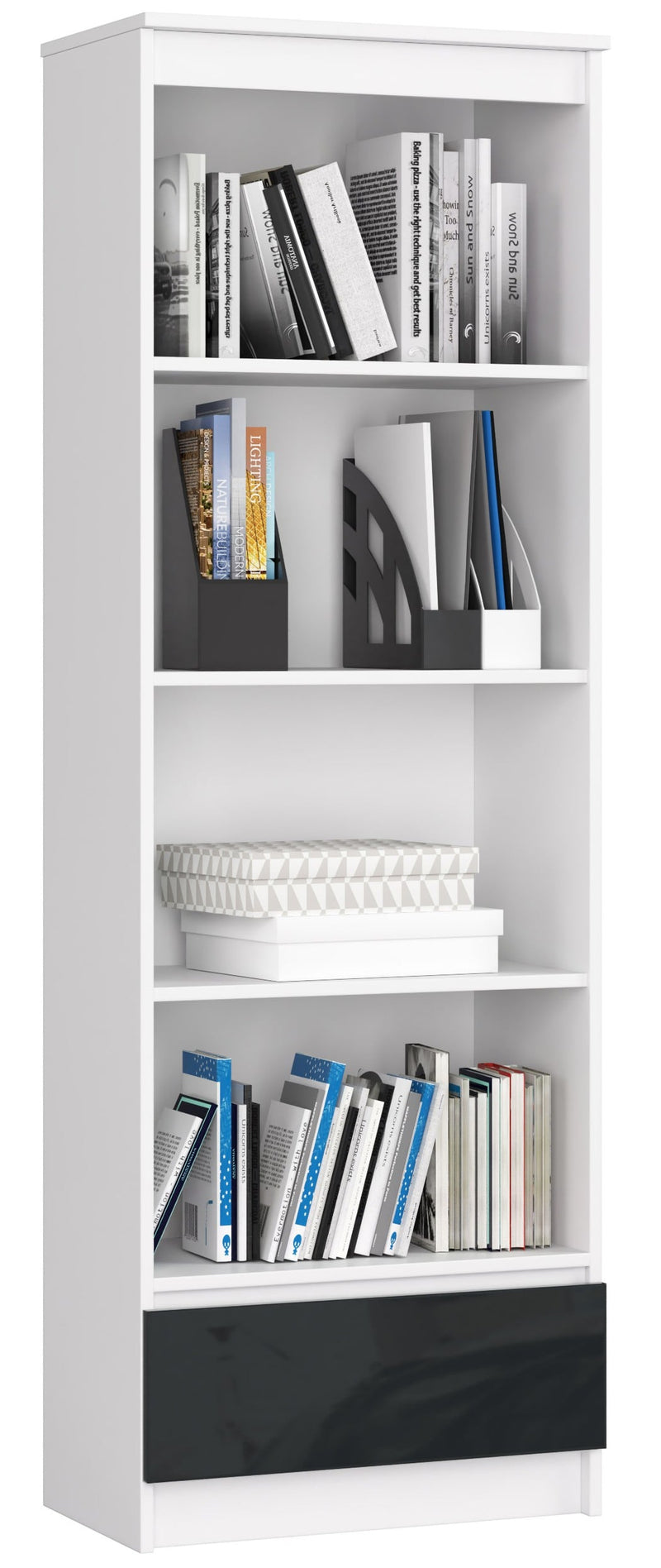 Regal R 60 cm CLP 1 Schublade 4 Ablagen Weiß / Graphit Glanz