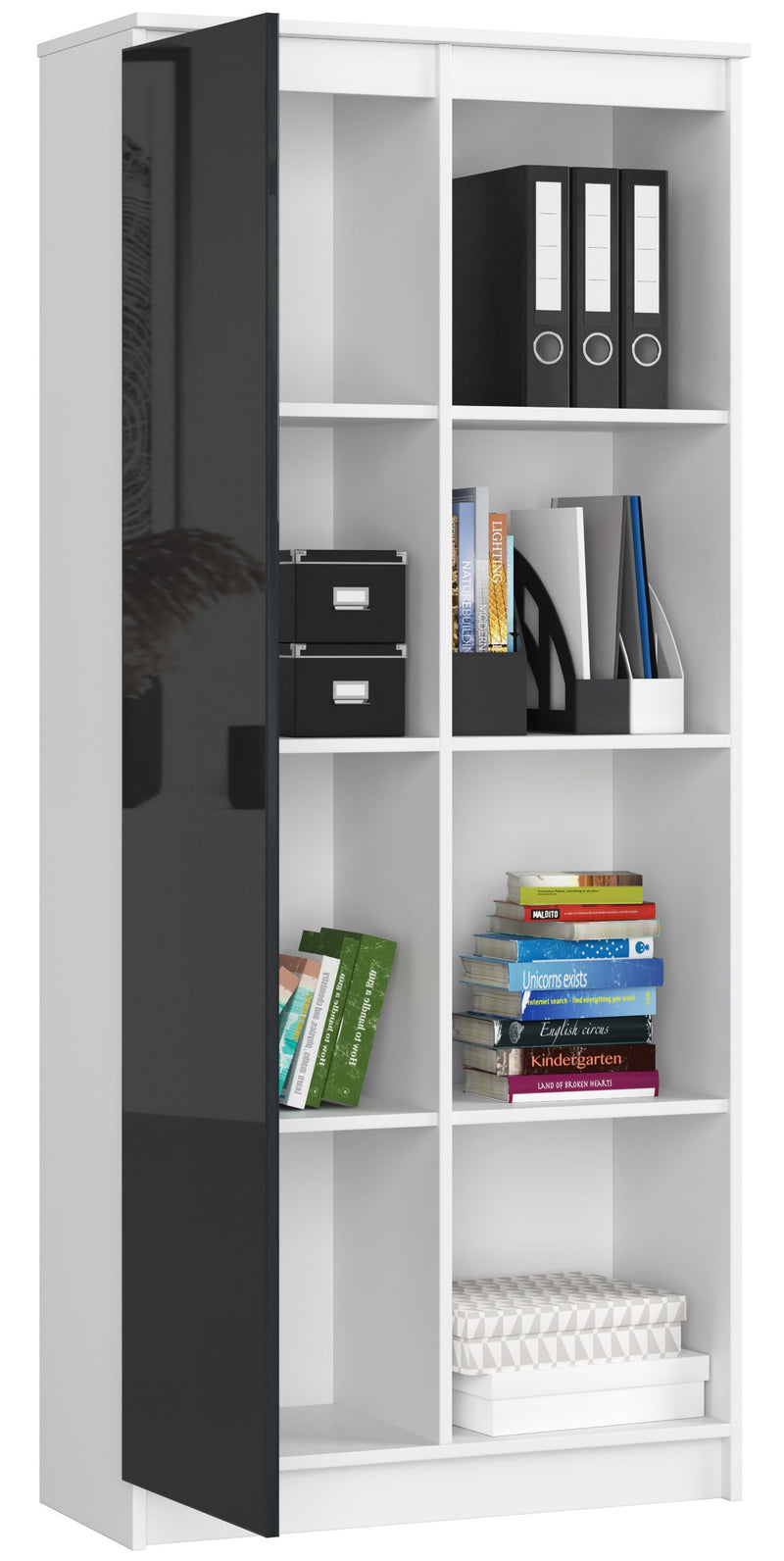 BÜROREGAL R 80 cm CLP 1 TÜR 4 BÖDEN WEISS / GRAPHIT GLÄNZEND