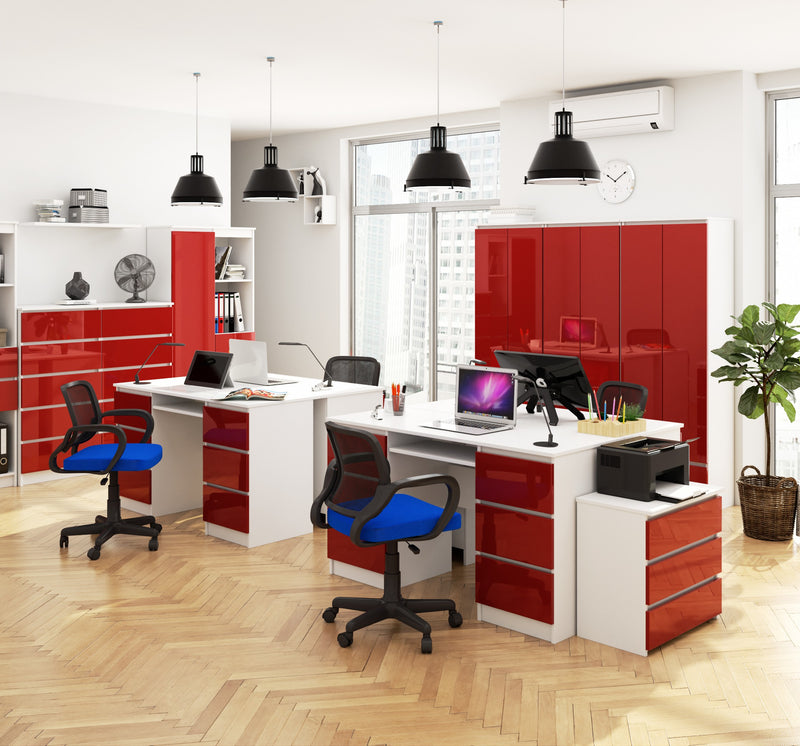BÜROREGAL R 80 cm CLP 1 TÜR 4 BÖDEN WEISS / ROT GLÄNZEND