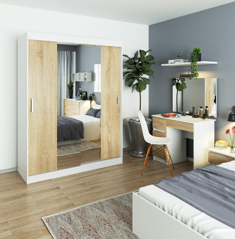 Schiebekleiderschrank 150 cm CLP Weiß / Sonoma
