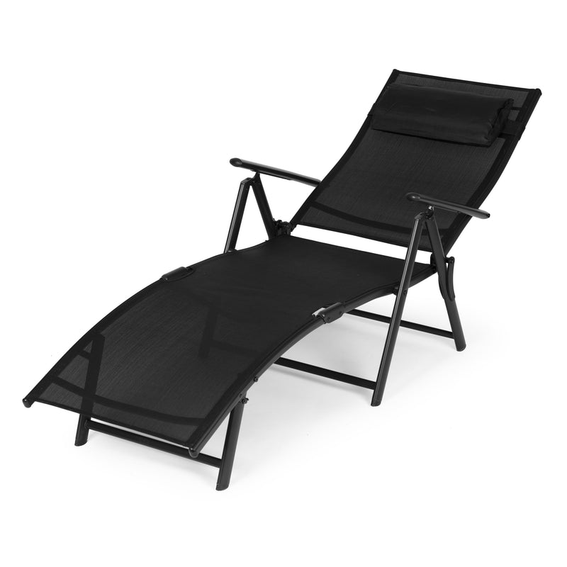 MultiGarden Garten-Strandliege klappbar mit verstellbarer Rückenlehne, Stahlgestell, schwarz