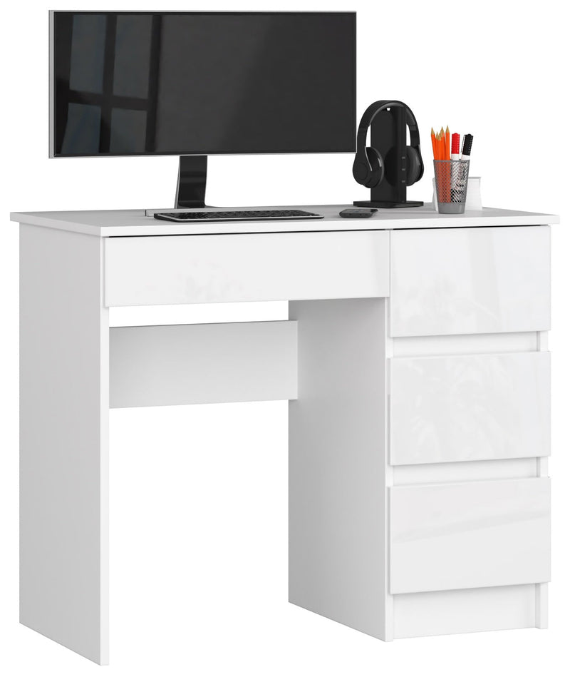 COMPUTERSCHREIBTISCH A-7 90 cm RECHTS PK WEISS / WEISS GLANZ