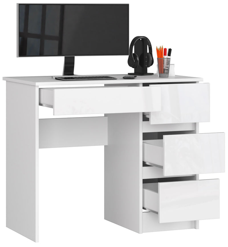 COMPUTERSCHREIBTISCH A-7 90 cm RECHTS PK WEISS / WEISS GLANZ