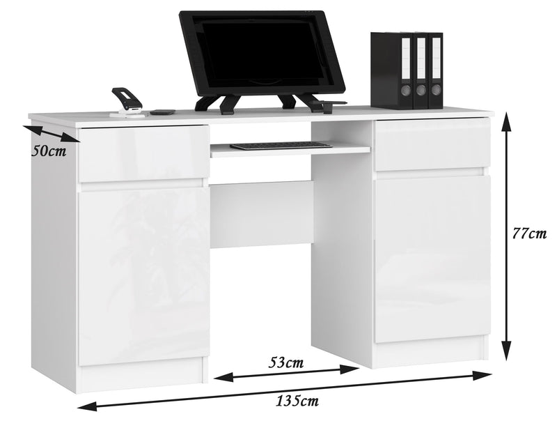 CLP Schreibtisch A5 2D 2SZ PK Weiß Hochglanz