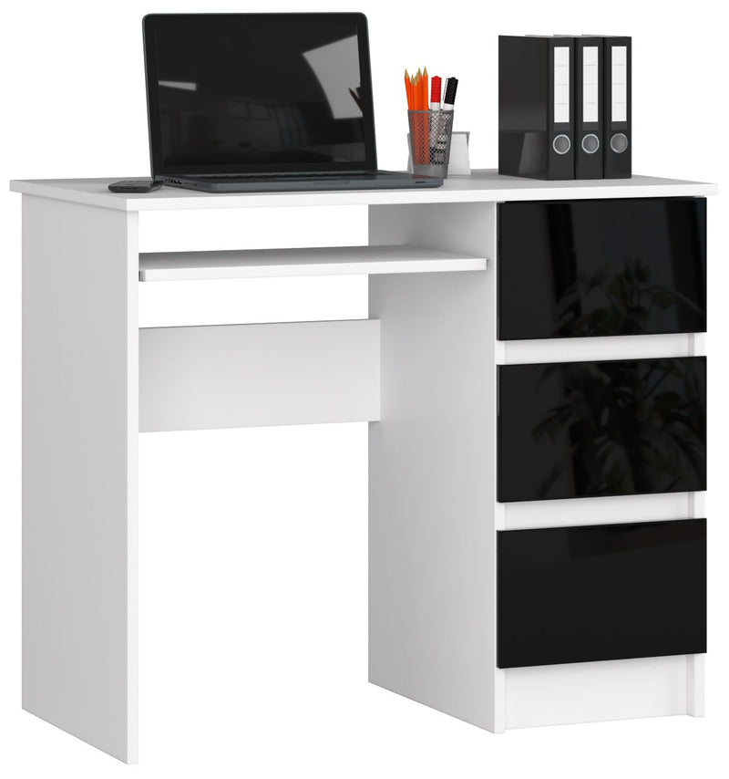 COMPUTERSCHREIBTISCH A-6 90 cm RECHTS WEISS / SCHWARZ GLANZ