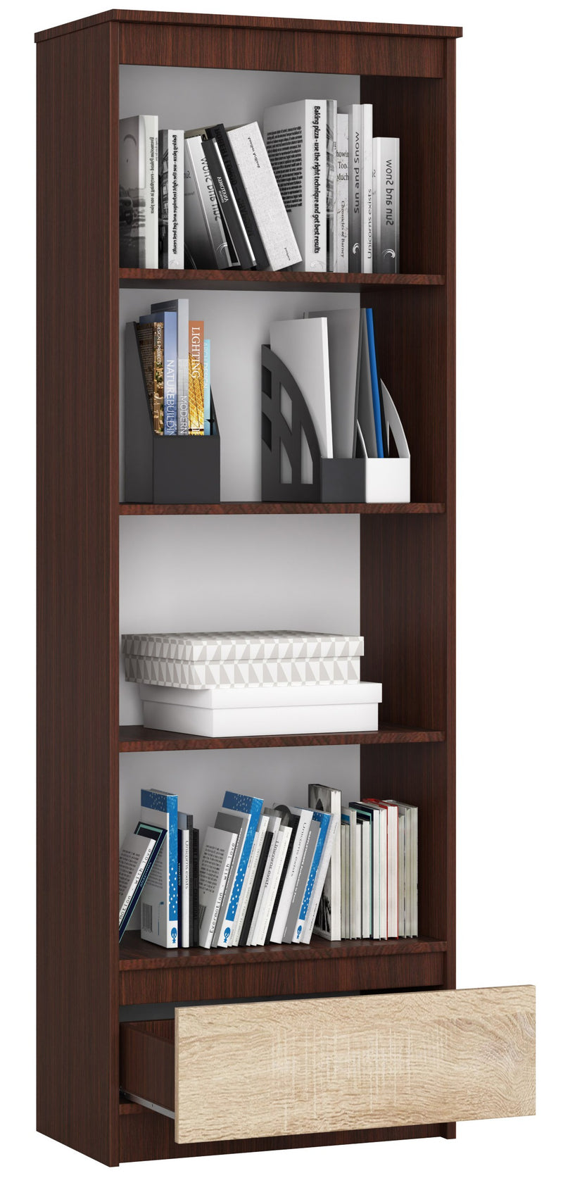 Regal R 60 cm CLP 1 Schublade 4 Regalböden Wenge / Sonoma