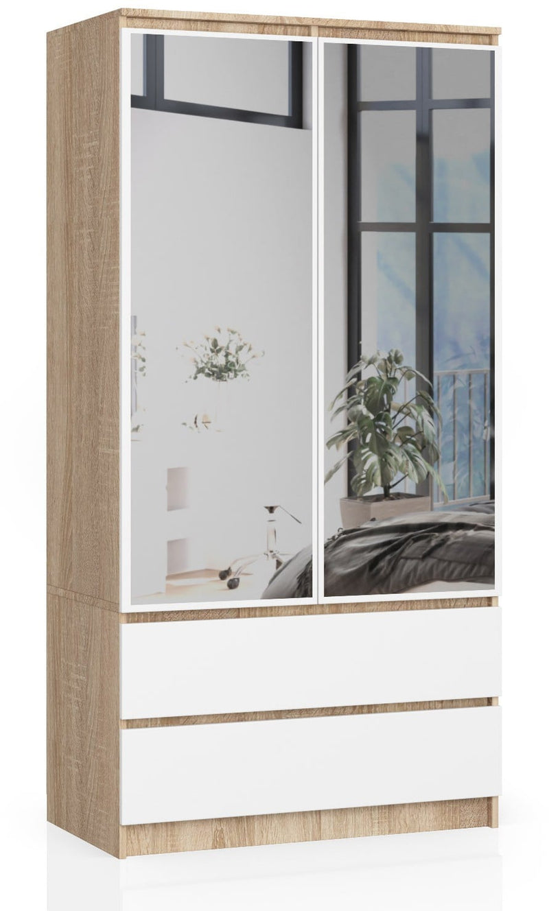Kleiderschrank S90 2D 2SZ 2 Spiegel CLP PK Sonoma / Weiß
