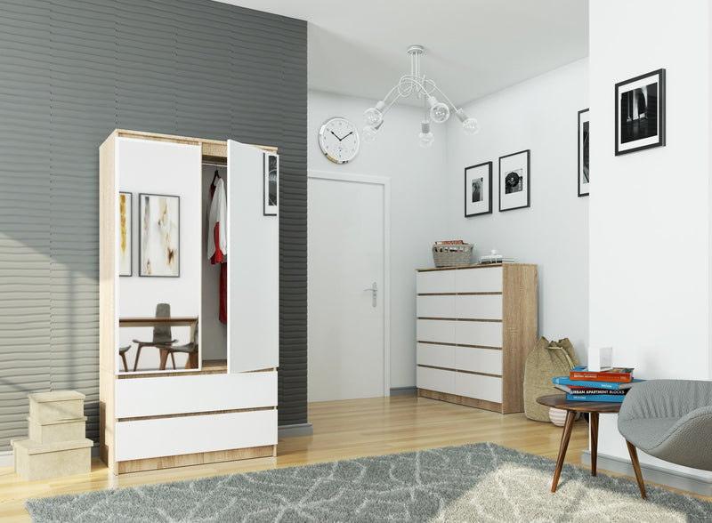 Kleiderschrank S90 2D 2SZ 2 Spiegel CLP PK Sonoma / Weiß
