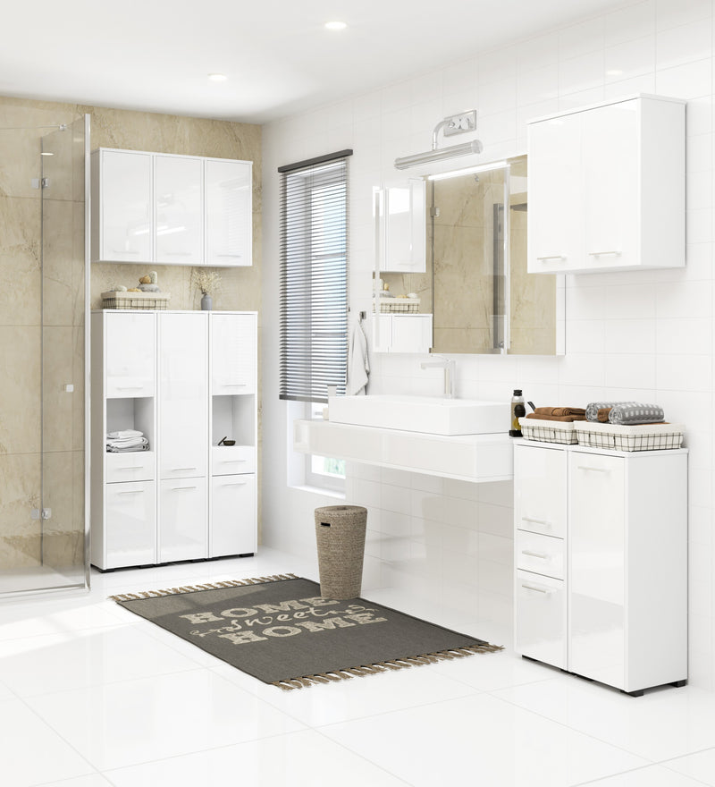 Badezimmer-Bodenschrank FIN S30 1D Weißglänzend