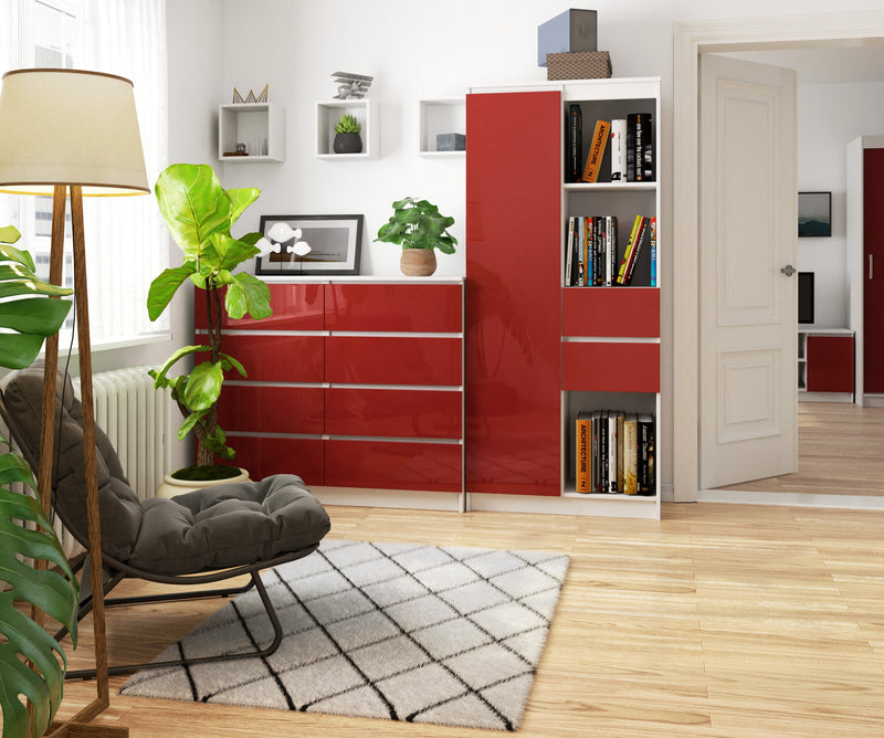 BÜROREGAL R 80 cm CLP R15 WEISS / ROT GLÄNZEND