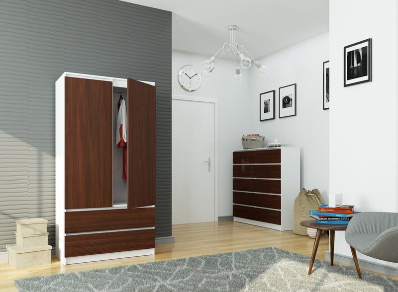 Kleiderschrank S90 2D 2SZ CLP PK Weiß / Venge