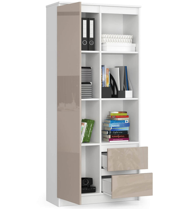 Büroregal R 80 cm CLP R11 – Weiß-Cappuccino-Glanz