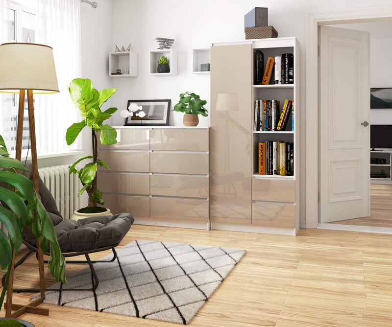 Büroregal R 80 cm CLP R11 – Weiß-Cappuccino-Glanz