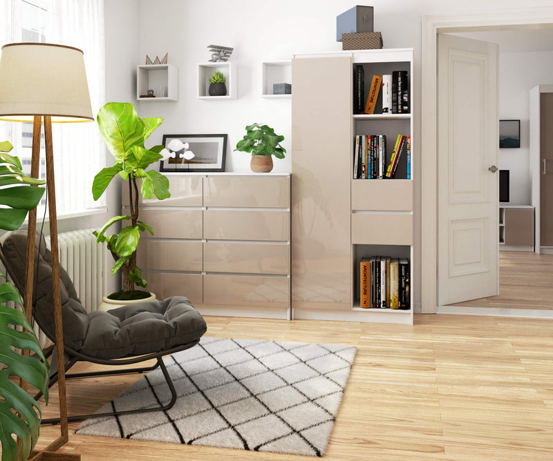 Büroregal R 80 cm CLP R15 - Weiß-Cappuccino-Glanz