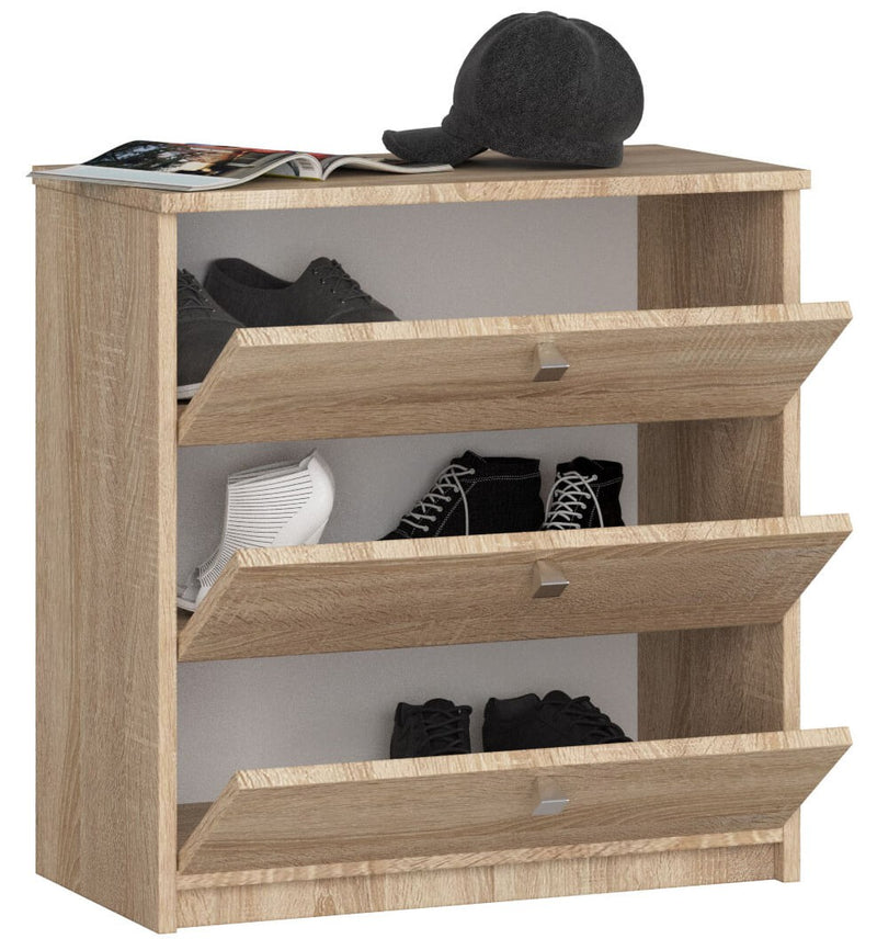 MINI Schuhschrank mit 3 Flügeltüren, 60 cm – Sonoma-Eiche